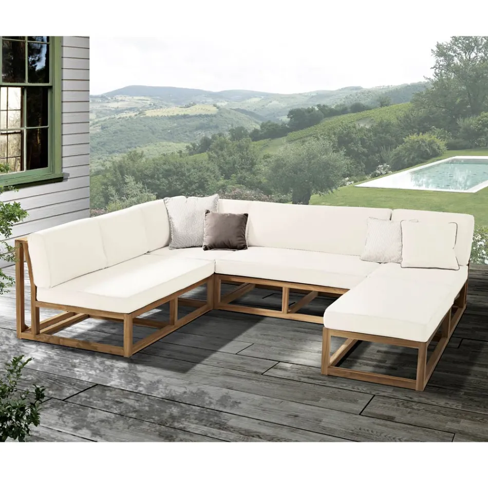 Outdoor-Sofa und Kissen aus natürlichem Teakholz - Circe Viadurini