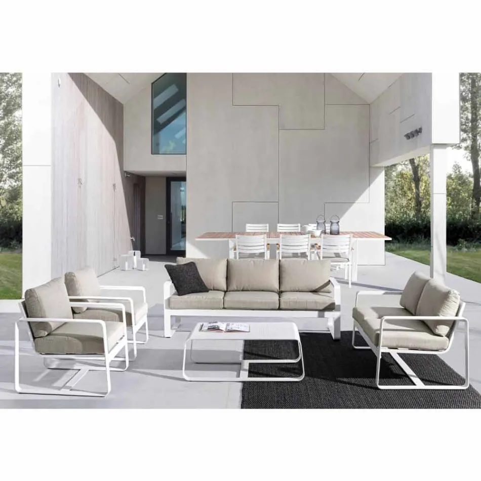 2-Sitzer-Outdoor-Sofa aus Aluminium mit Stoffkissen - Mirea Viadurini