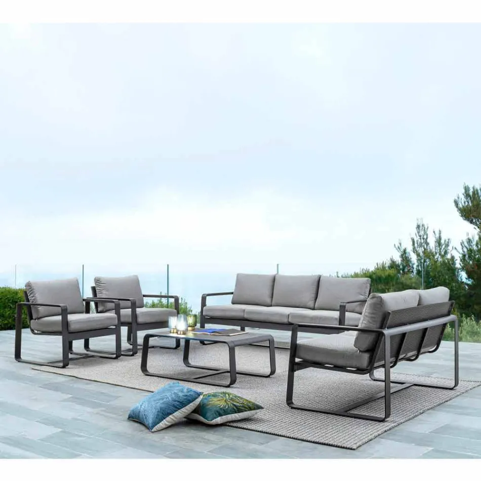 2-Sitzer-Outdoor-Sofa aus Aluminium mit Stoffkissen - Mirea Viadurini