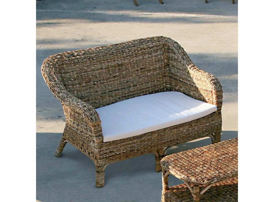2-Sitzer-Outdoor-Sofa aus natürlichem Bananengeflecht und ecrufarbenem Kissen - Dish Viadurini