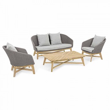 2-Sitzer Outdoor-Sofa aus Stoff mit Teakstruktur, Homemotion - Azeno