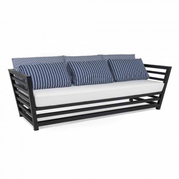 3-Sitzer-Outdoor-Sofa aus weißem oder schwarzem Aluminium und blauen Kissen - Cynthia