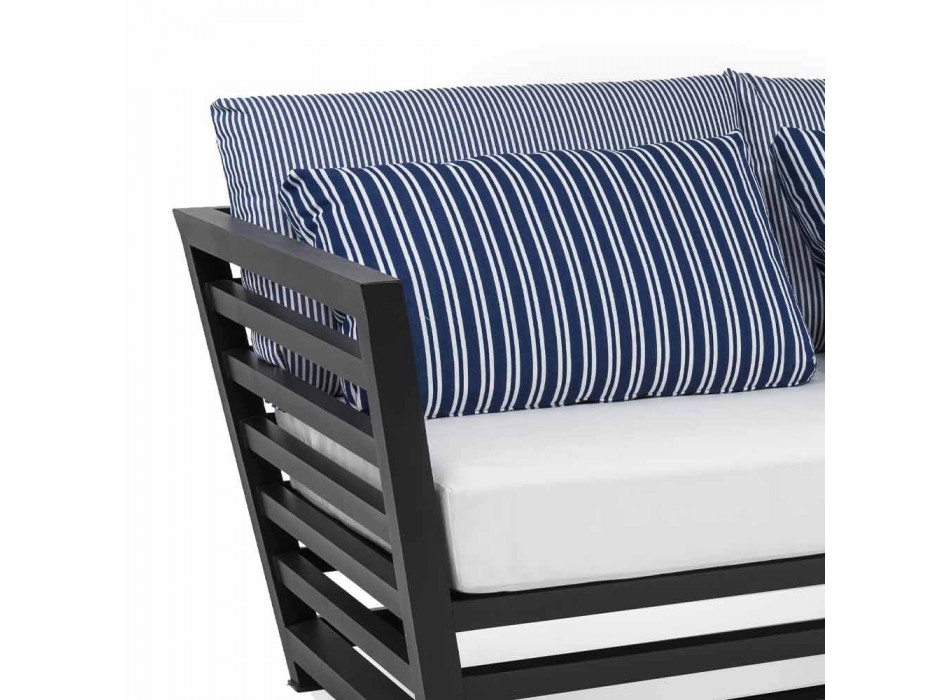 3-Sitzer-Outdoor-Sofa aus weißem oder schwarzem Aluminium und blauen Kissen - Cynthia Viadurini