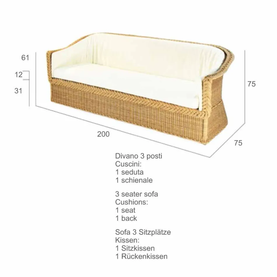 3 Sitzer Outdoor Polyethylen geflochtene in Oslo Hand Viadurini