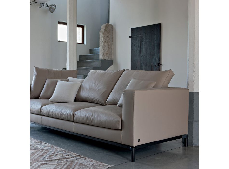 3-Sitzer-Wohnzimmersofa aus Leder, Holz und Metall Made in Italy - Bizzarro Viadurini