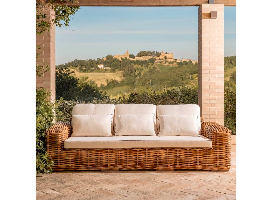 3-Sitzer oder Maxi-Gartensofa aus natürlichem Rattan mit Kissen - Keira Viadurini