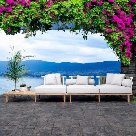 4-Sitzer-Sofa aus Teakholz, Seilgeflecht und Kissen - Bellatrix Viadurini