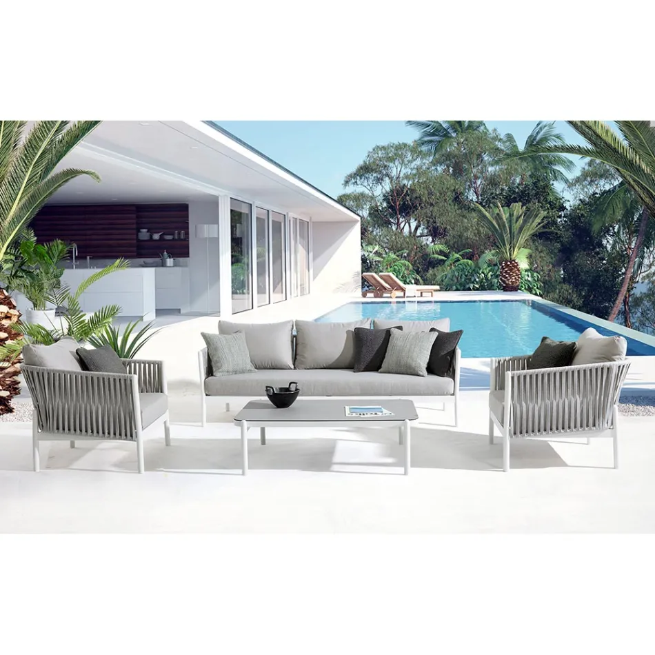 Homemotion - Rubio 3-Sitzer Design Outdoor-Sofa in Weiß und Grau Viadurini