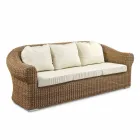 3-Sitzer-Sofa im Freien aus synthetischem Rattan und weißem oder Ecru-Stoff - Yves Viadurini