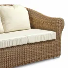 3-Sitzer-Sofa im Freien aus synthetischem Rattan und weißem oder Ecru-Stoff - Yves Viadurini