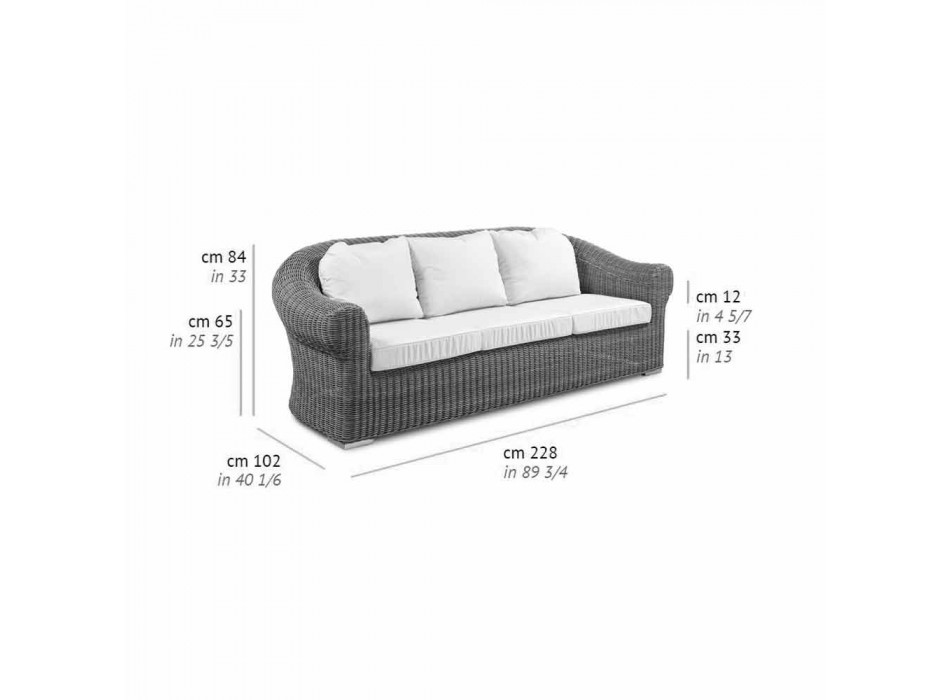 3-Sitzer-Sofa im Freien aus synthetischem Rattan und weißem oder Ecru-Stoff - Yves