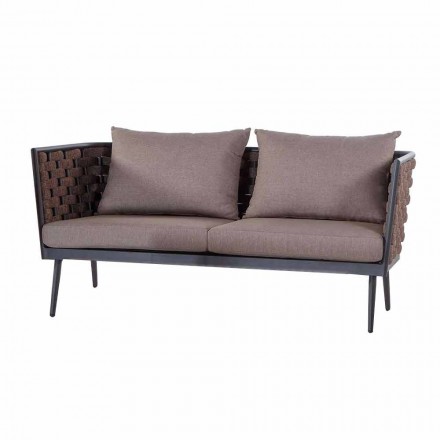 3-Sitzer-Gartensofa aus Aluminium und Seil mit Stoffkissen - Rasti Viadurini