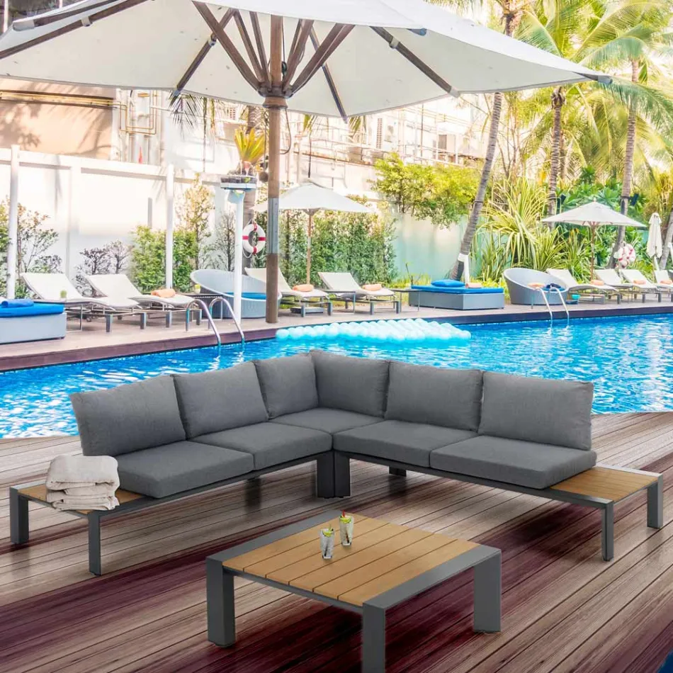 Ecksofa mit Couchtisch für draußen und drinnen aus Aluminium – Mettre Viadurini