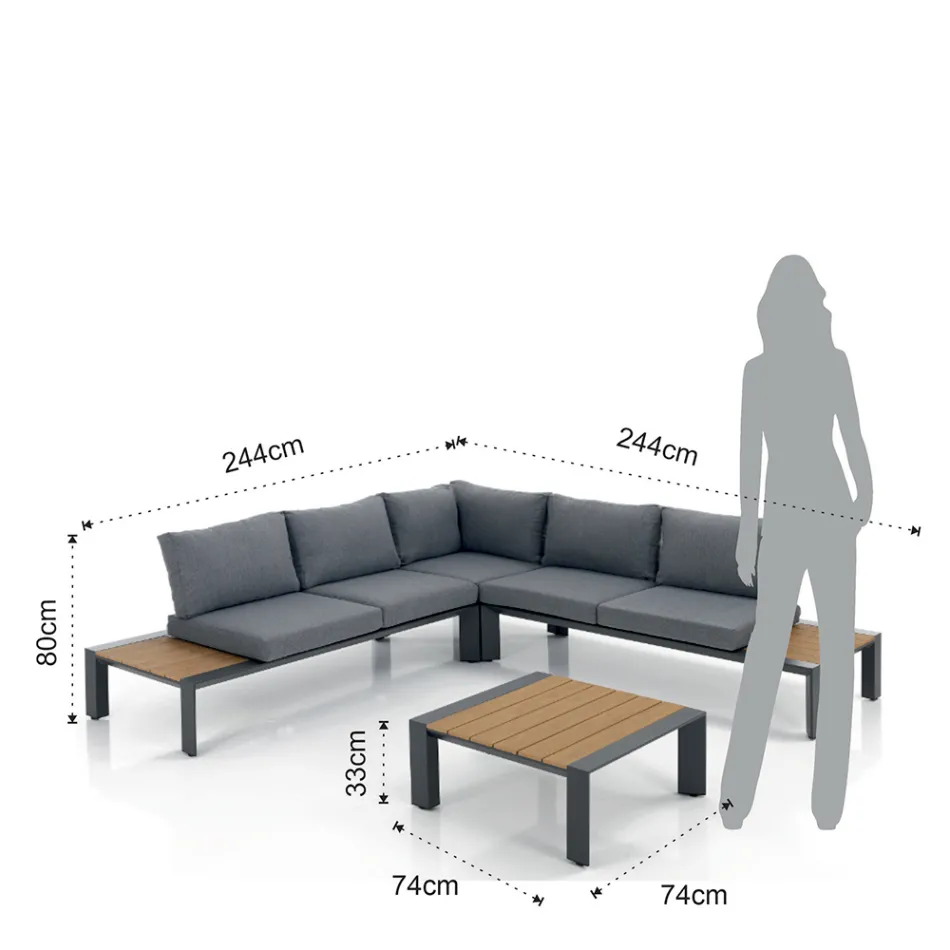 Ecksofa mit Couchtisch für draußen und drinnen aus Aluminium – Mettre Viadurini
