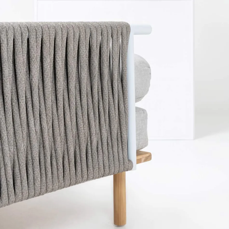 Sechseckiges Garten-Ecksofa aus Teak und Seil - Bellatrix Viadurini