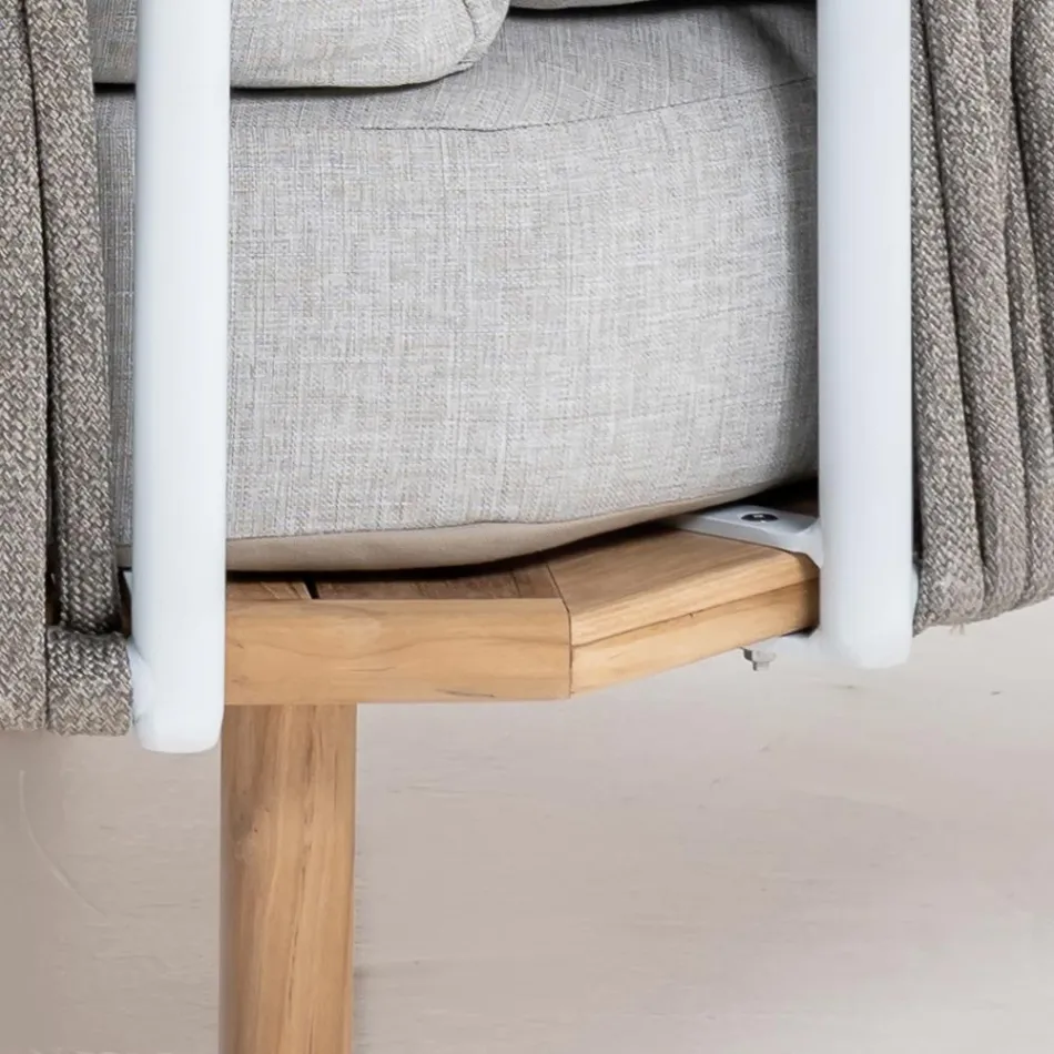 Sechseckiges Garten-Ecksofa aus Teak und Seil - Bellatrix Viadurini