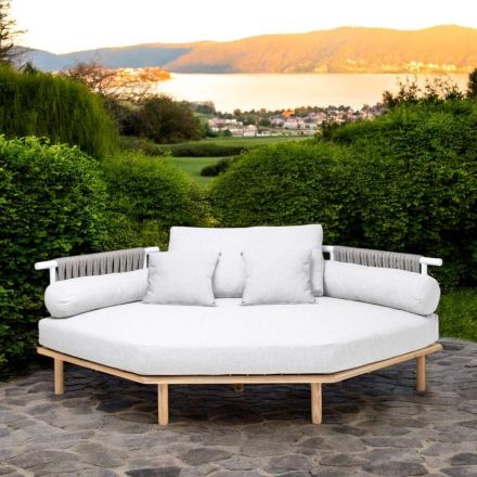 Sechseckiges Garten-Ecksofa aus Teak und Seil - Bellatrix Viadurini