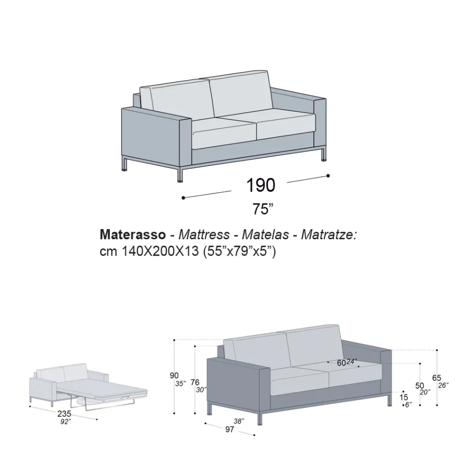 Sofa mit Bettöffnung aus Metall und Polyurethan Made in Italy - Folle Viadurini