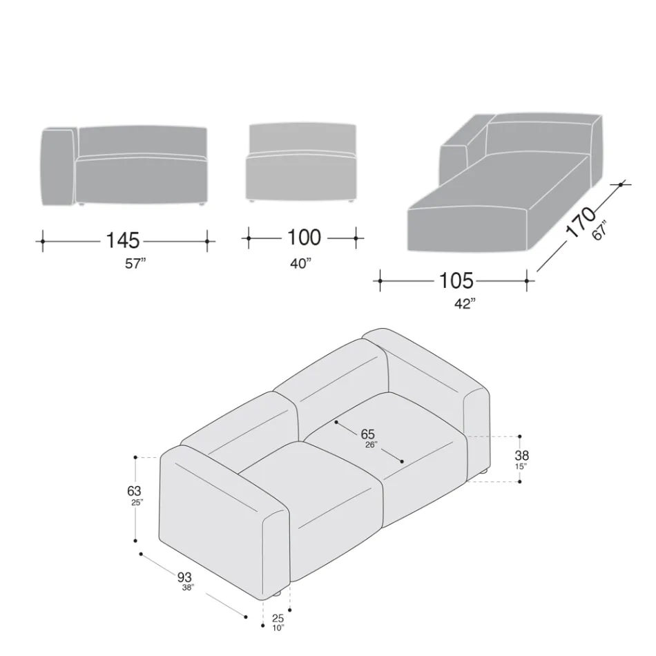 Sofa mit Innenhalbinsel aus expandiertem Polyurethan - Buffo Viadurini