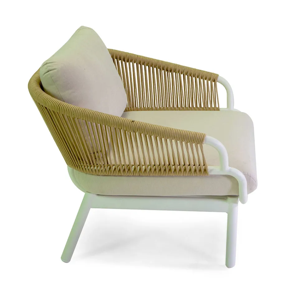 Sofa mit Sesseln und Couchtisch aus weißem Aluminium für den Garten - Tenda Viadurini