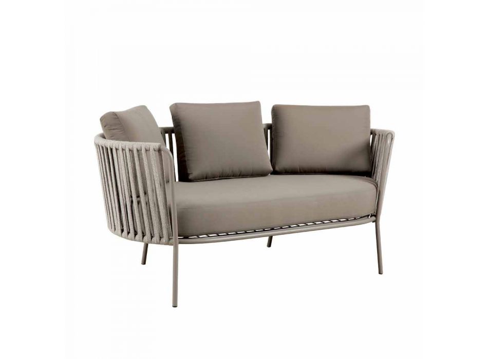 2-Sitzer-Outdoor-Sofa aus Metall, Stoff und Seil Made in Italy - Mari