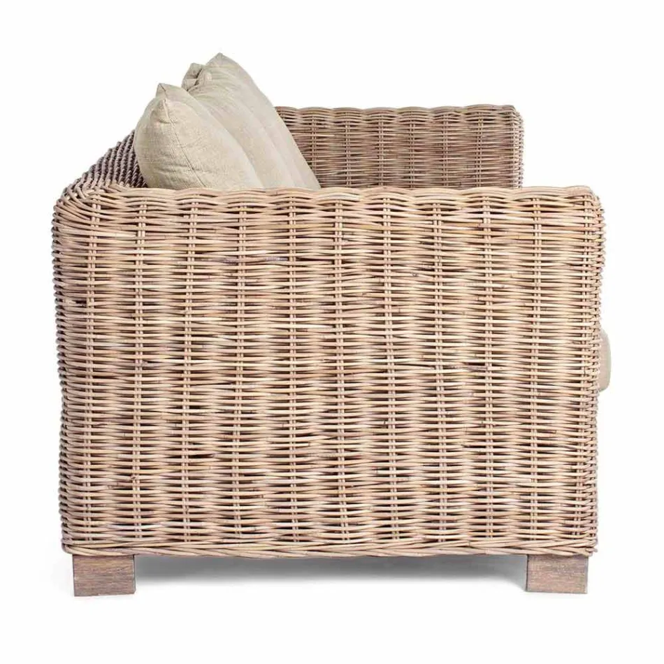Homemotion - Ceara 3-Sitzer Design Outdoor Sofa in Holz und Rattan Viadurini