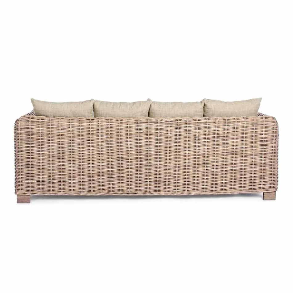 Homemotion - Ceara 3-Sitzer Design Outdoor Sofa in Holz und Rattan Viadurini