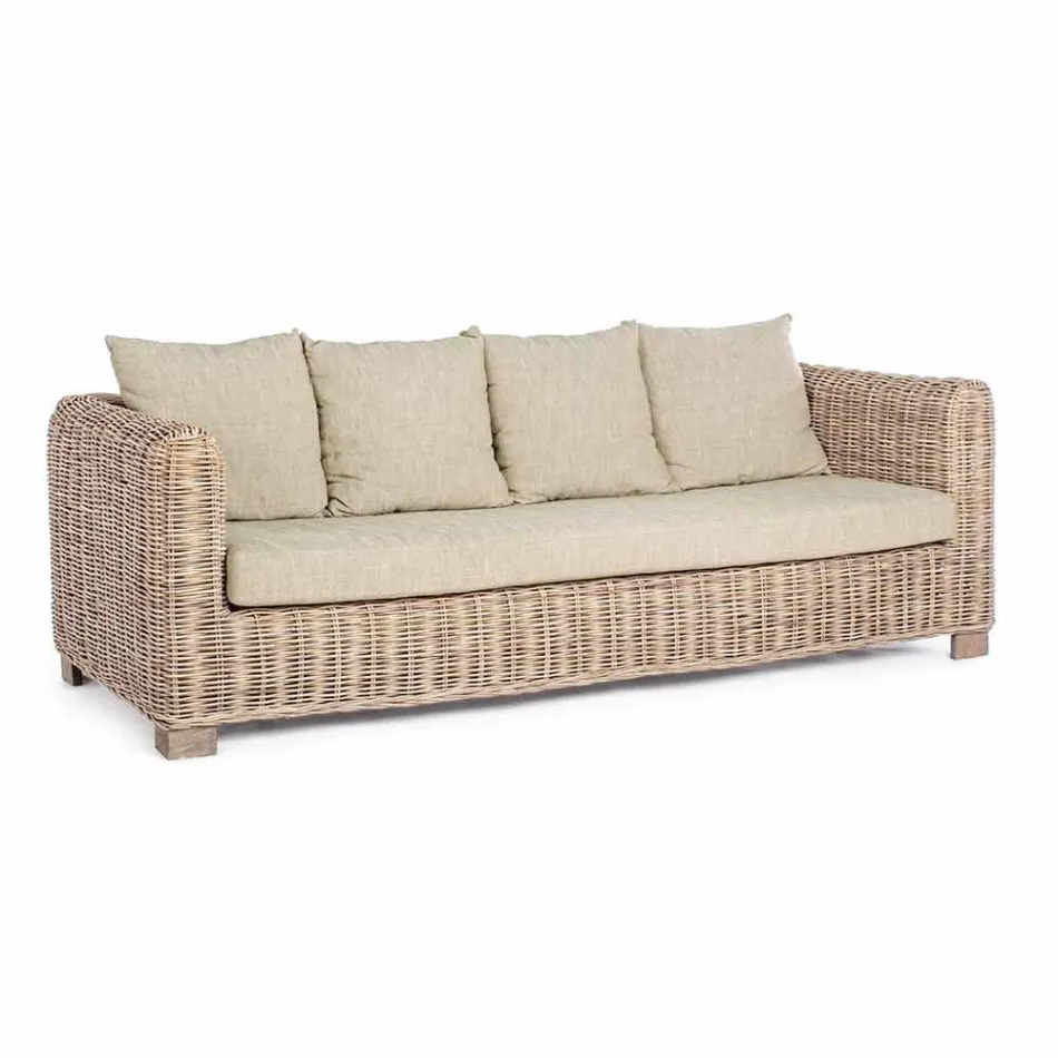 Homemotion - Ceara 3-Sitzer Design Outdoor Sofa in Holz und Rattan Viadurini