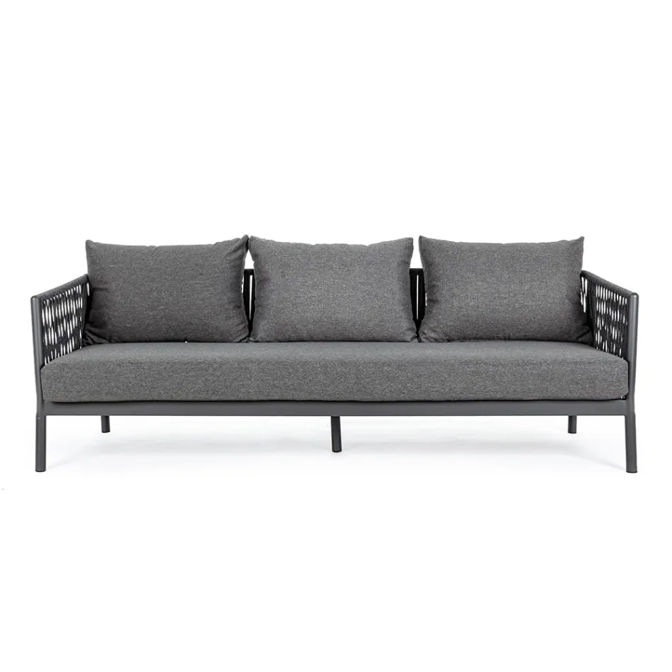Outdoor-Sofa aus Aluminium und Seil mit Stoffkissen, Homemotion – Shama Viadurini