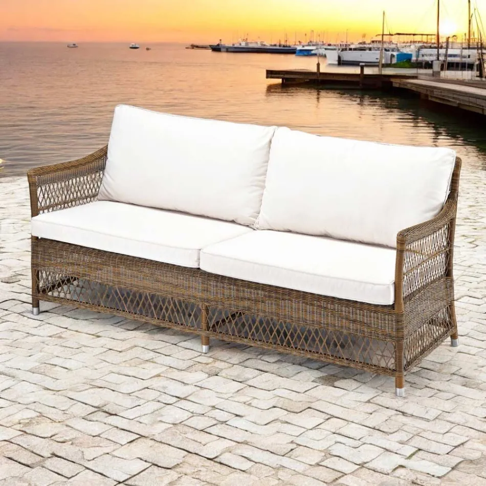 Outdoor-Sofa aus handgewebtem Polyrattan - Gigi Viadurini