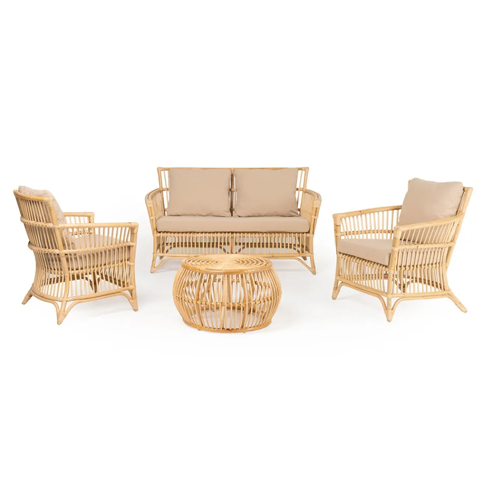 Outdoor-Sofa aus natürlichem Rattan, inklusive Kissen, - Bellaria Viadurini