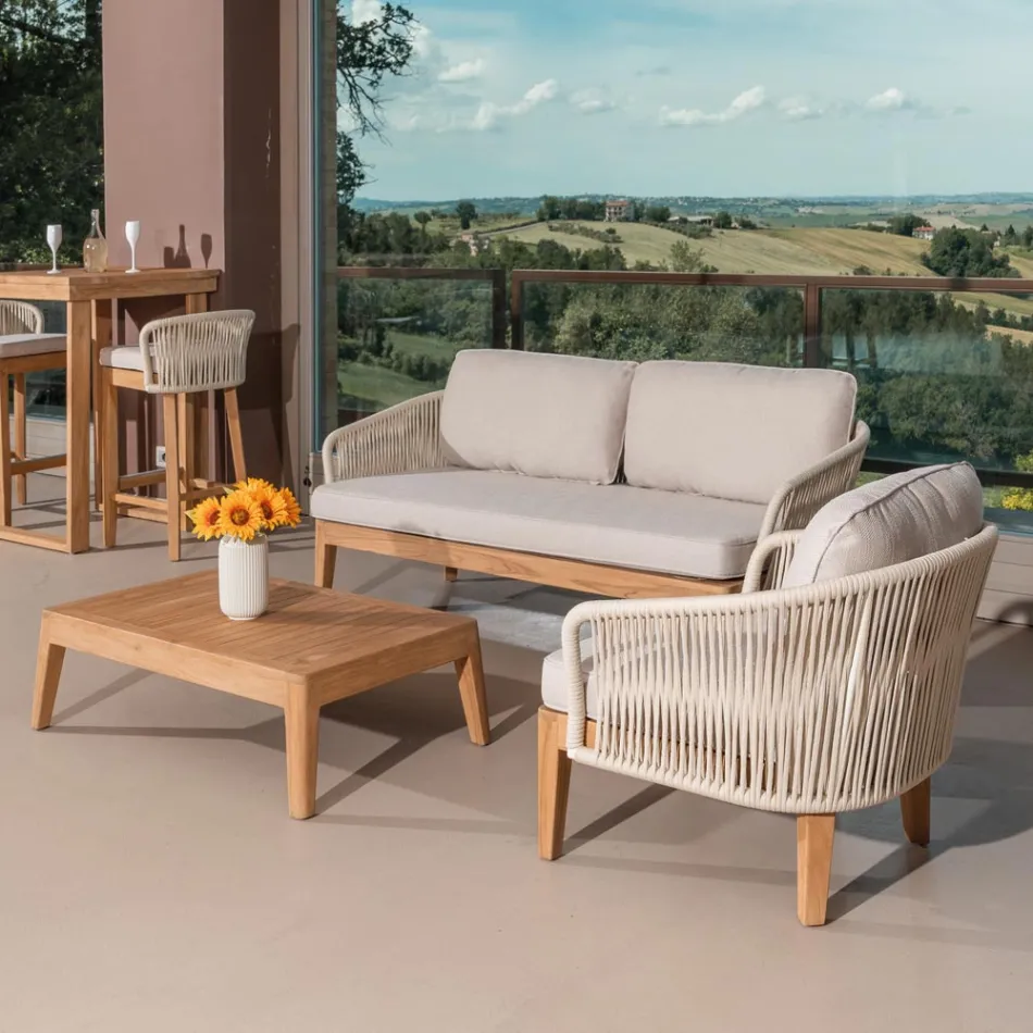 Outdoor-Sofa aus Teakholz und Polyethylengewebe - Jhon Viadurini