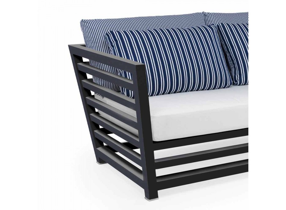 2-Sitzer-Gartensofa aus weißem oder schwarzem Aluminium und blauen Kissen - Cynthia Viadurini