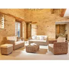 Gartensofa in verschiedenen Größen in Abaca mit Kissen - Raziel Viadurini