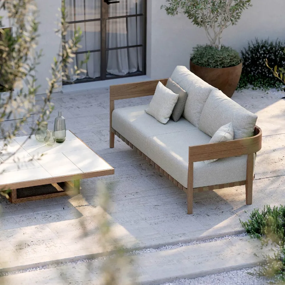 Gartensofa aus Teakholz und Stoff Made in Italy - Briga Viadurini