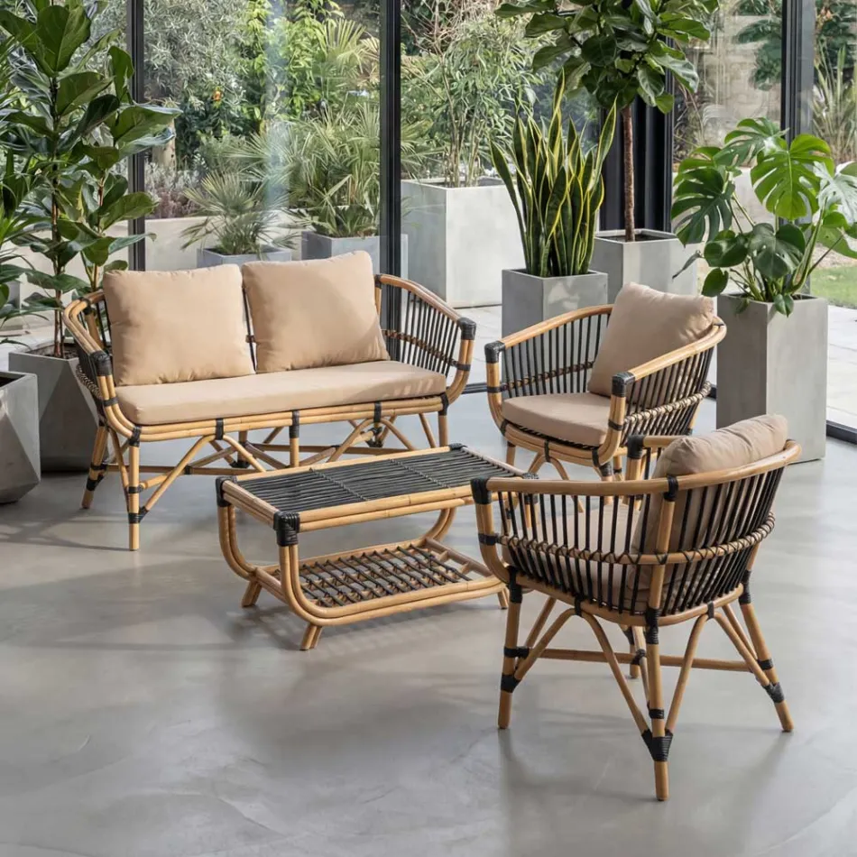 Gartensofa aus natürlichem Rattan mit Kissen inklusive - Catelyn Viadurini