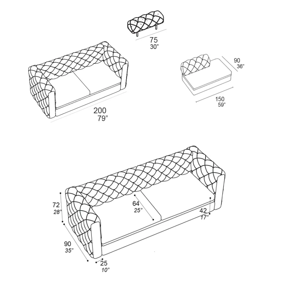 Innensofa mit verstellbarer Kopfstütze Made in Italy - Unleashed Viadurini