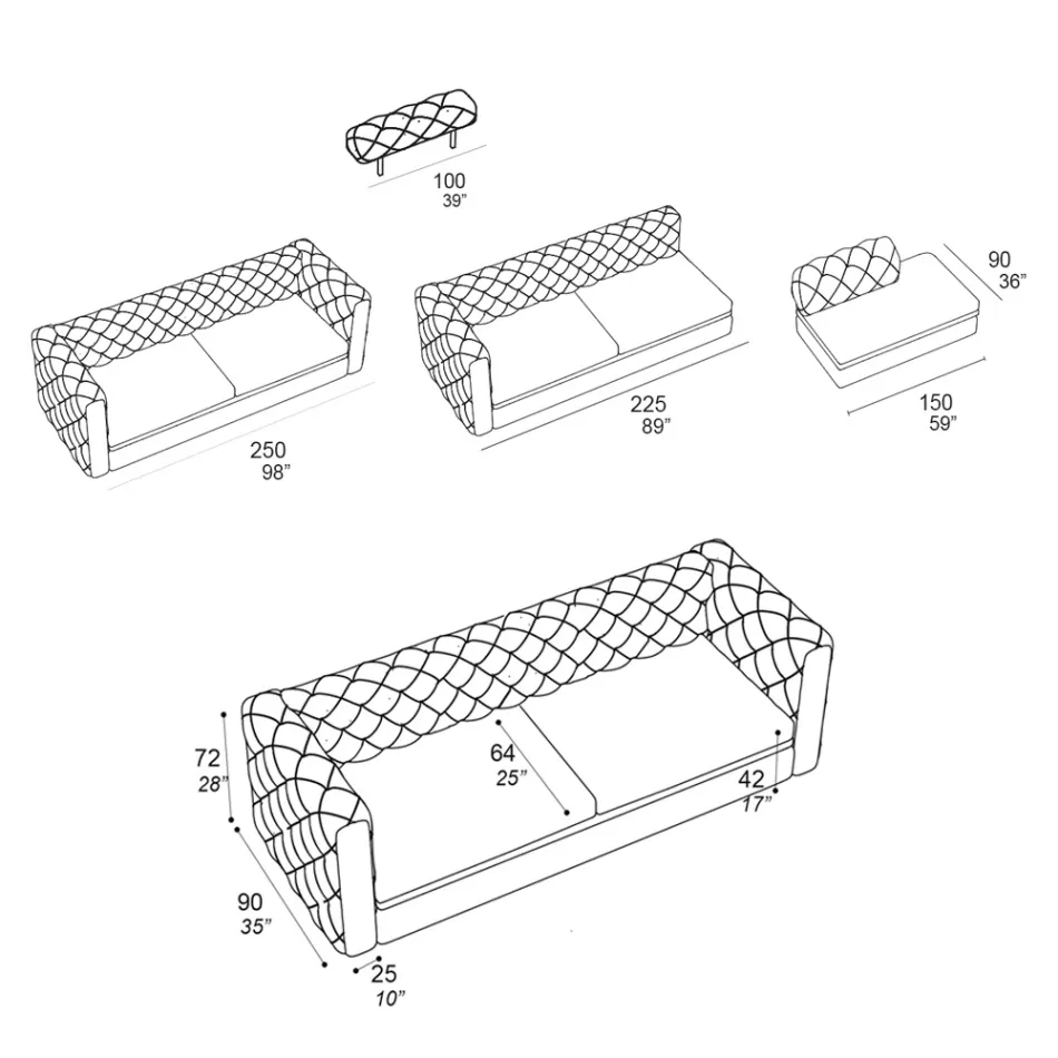 Wohnzimmersofa mit verstellbarer Kopfstütze und Halbinsel - Unleashed Viadurini