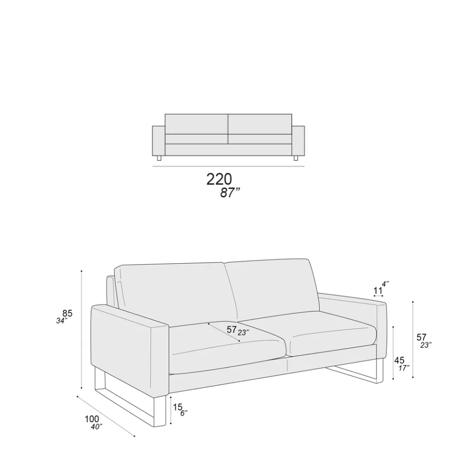 Wohnzimmersofa mit Kufenfüßen aus verchromtem Metall - Exklusiv Viadurini