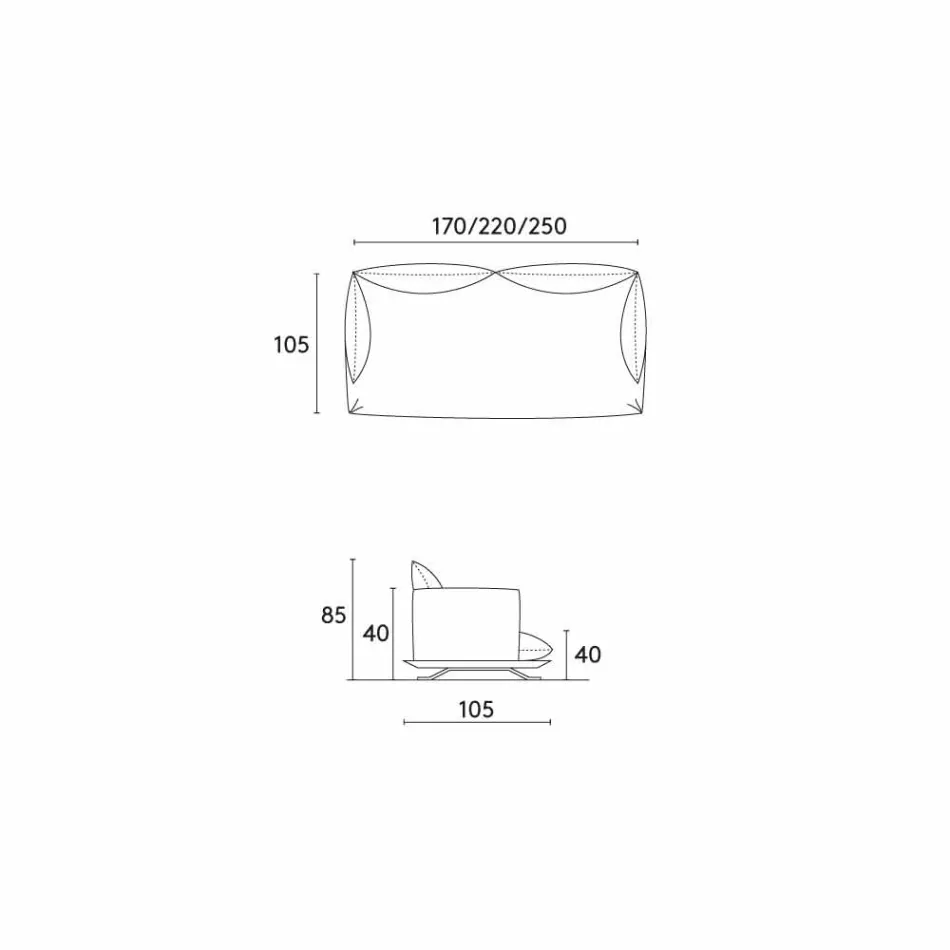 Modernes Sofa Design Shita Haut, 170, 220 oder 250 cm Viadurini