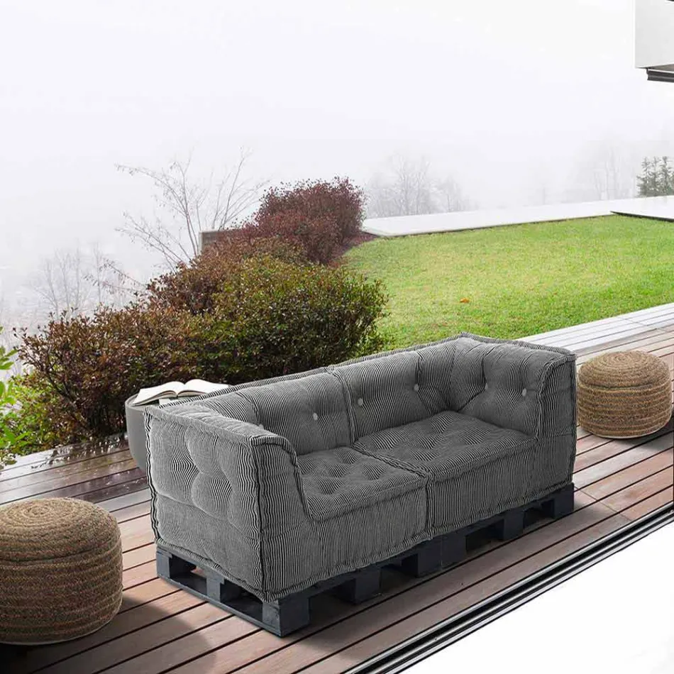 Gepolstertes Zweisitzer-Ethnosofa aus Patchworkstoff und Holzfaser Viadurini