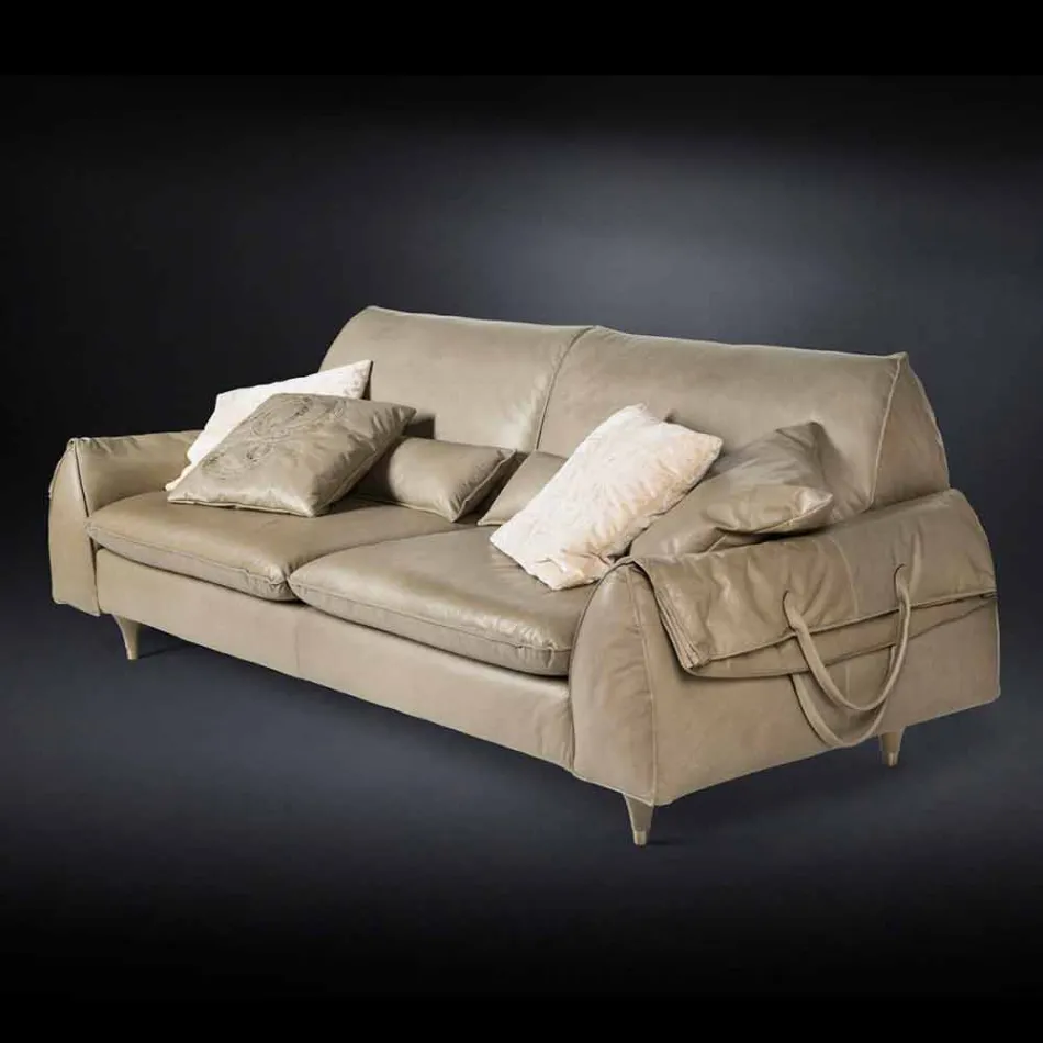 Massivholz und Leder-Sofa mit Armlehnen Eve-Objekte führt Viadurini