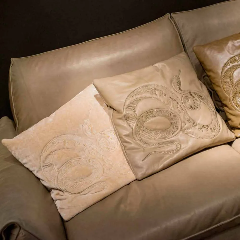 Massivholz und Leder-Sofa mit Armlehnen Eve-Objekte führt Viadurini