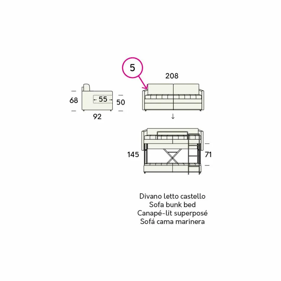 Design Etagenbett Sofa bezogen in Made in Italy Stoff - Gretel Viadurini