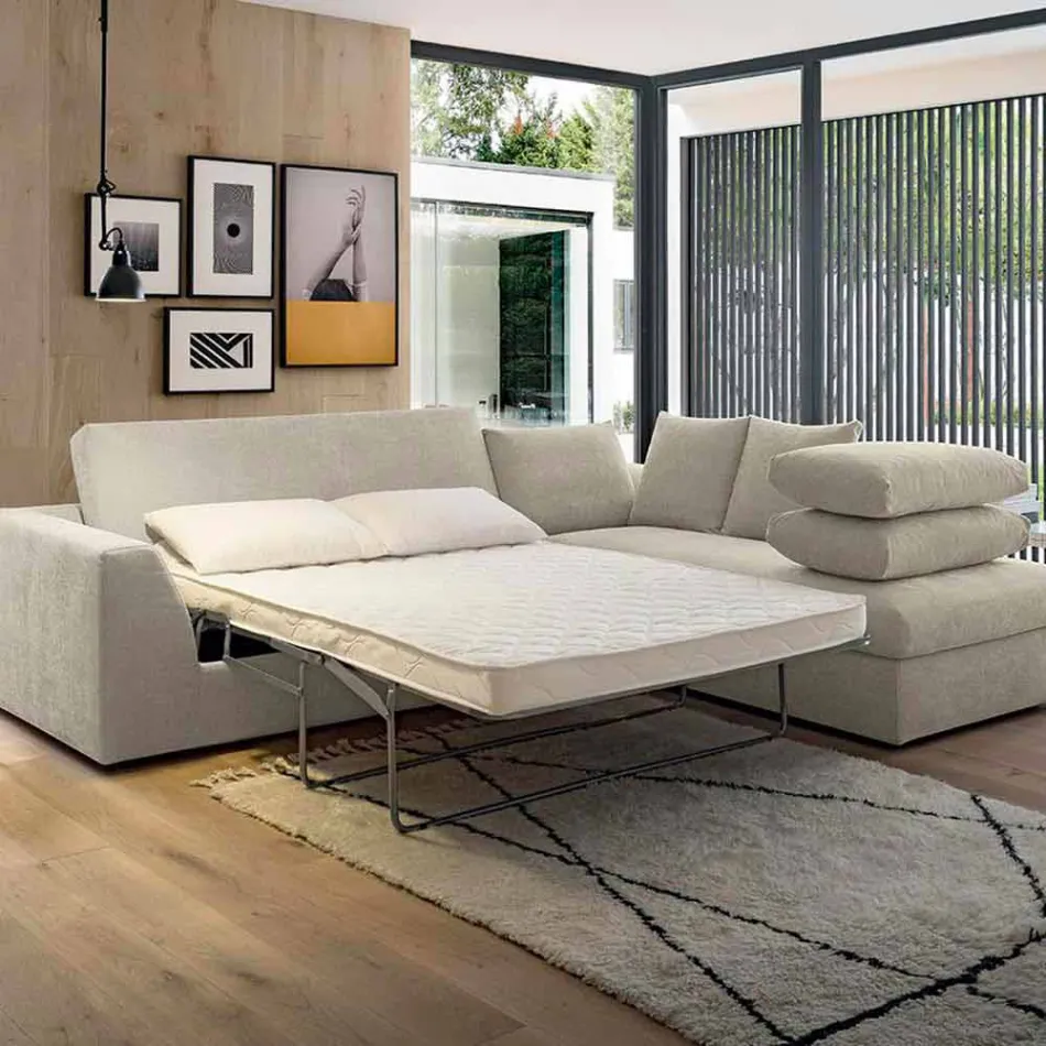 Design Eckschlafsofa aus beige Stoff Made in Italy - Ortensia Viadurini