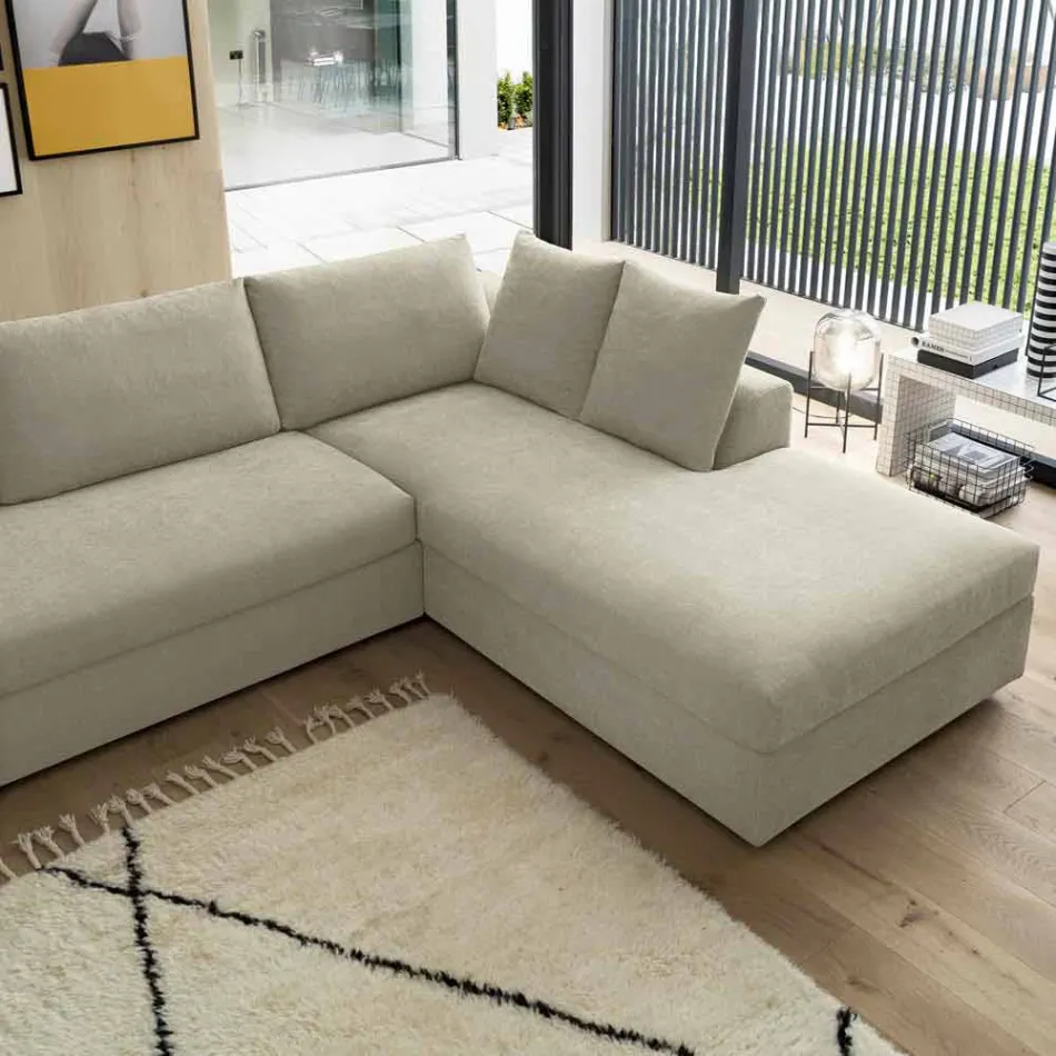 Design Eckschlafsofa aus beige Stoff Made in Italy - Ortensia Viadurini
