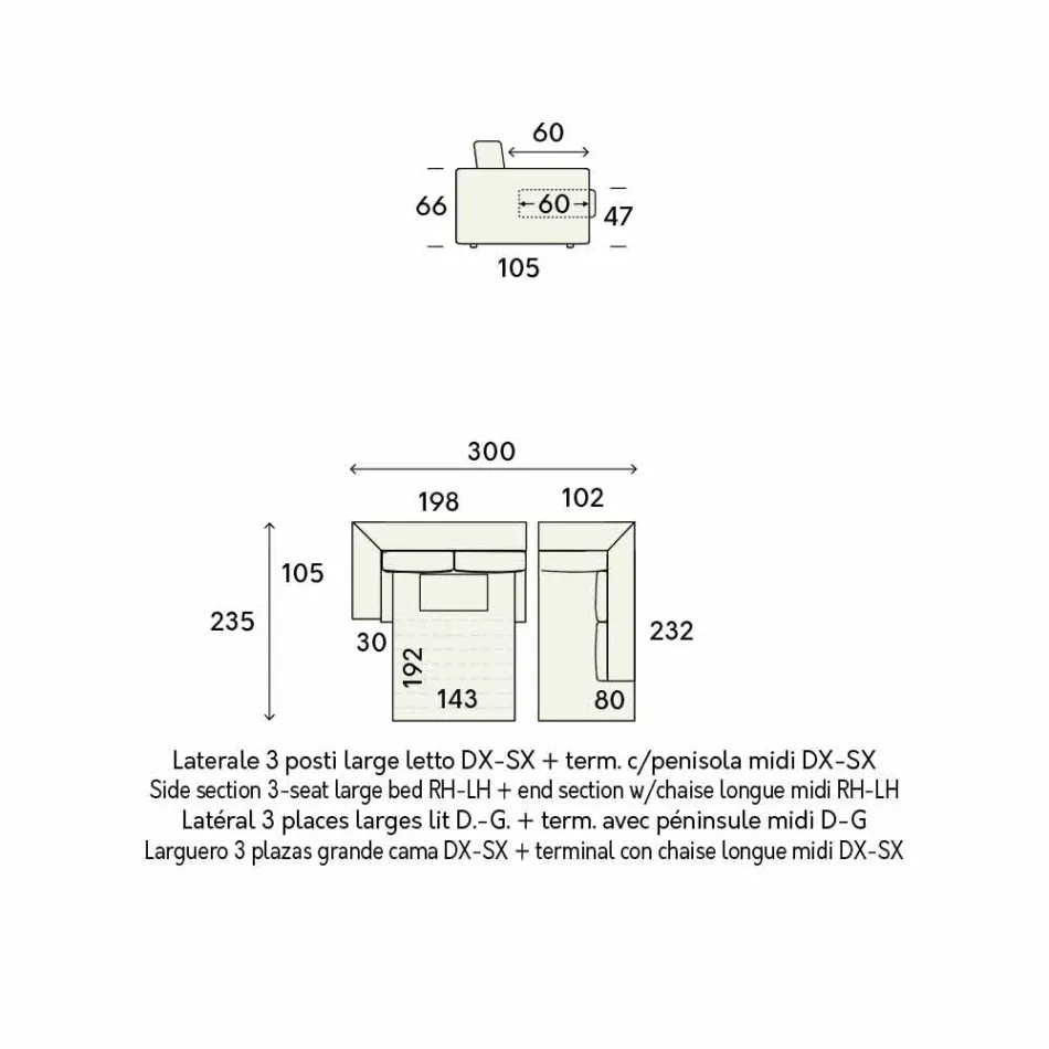 Design Eckschlafsofa aus beige Stoff Made in Italy - Ortensia Viadurini