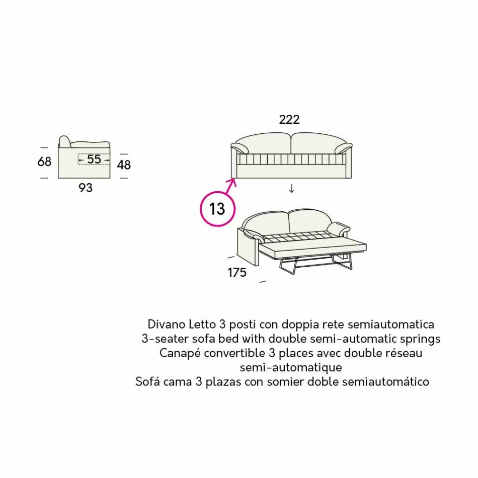Modernes Schlafsofa gepolstert in zweifarbigem Stoff Made in Italy - Kayla Viadurini