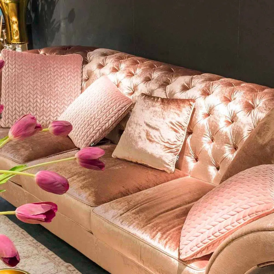 Leinensofa aus Capitonné-Stoff im klassischen Stil Baloo Viadurini