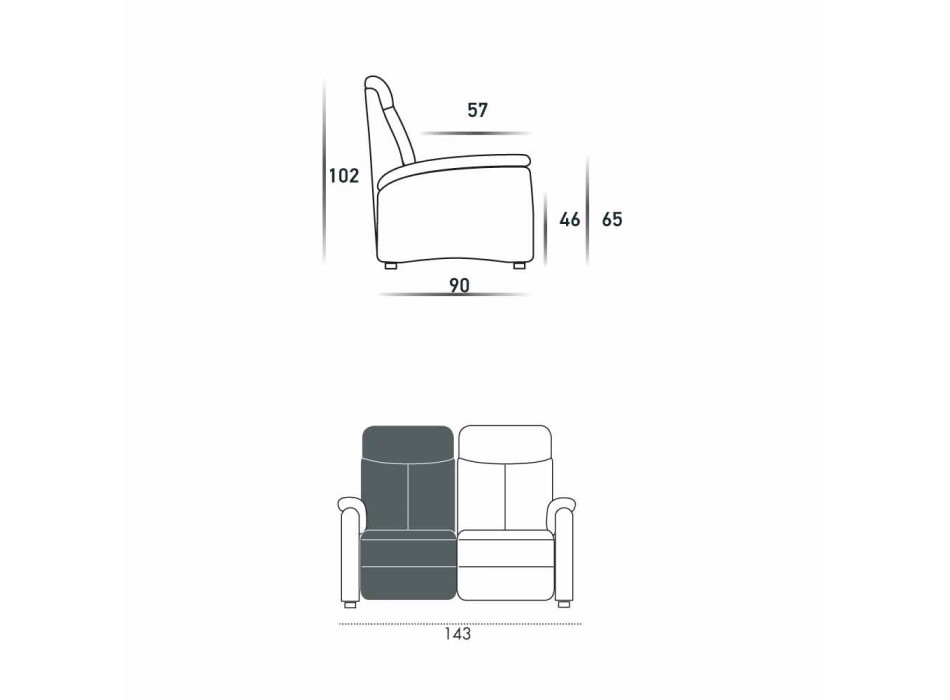 Motorisierte Couch 2 Sitze mit elektrischer Sitz Gelso 1, modernes Design Viadurini